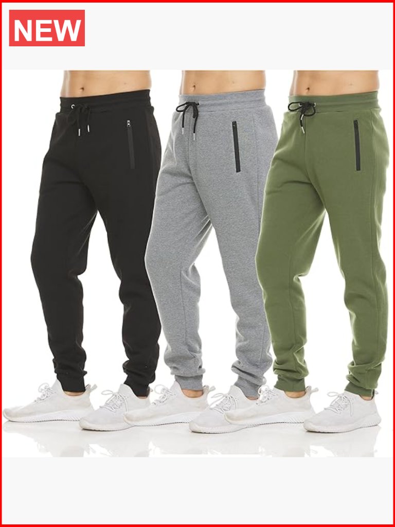 3 Pack Mens Fleece Sweatpants Joggers With Zipper Pockets